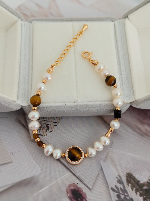 Tiger Eye & Pearl Bracelet